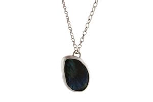 Cilla Pendant in Sterling Silver and  labradorite stone. Necklace is included.  Designed for a great friend. Now available to all.