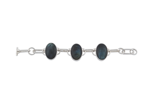 Cilla Bracelet in Sterling Silver and 3 labradorite stones. Designed for a friend. Now available to all.
